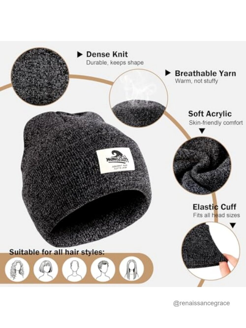 3 Pack Winter Beanie Hats Unisex Soft Warm Thick Cuffed Knit Skull Cap